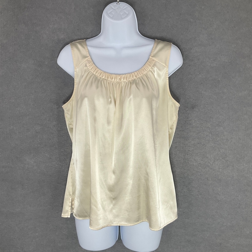Chico's Sleeveless Top Satin Tank Blouse Champagne Party Casual Size M‎